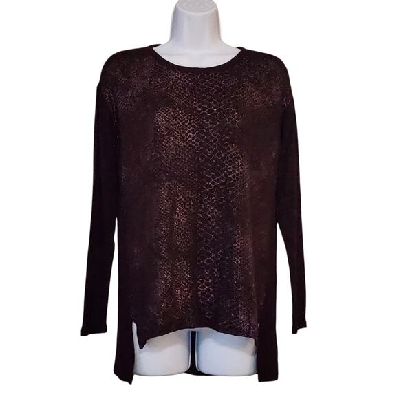 ANA Womens Pullover Tunic Sweater Size S Dark Burgundy Metallic Split Seam - Picture 1 of 13